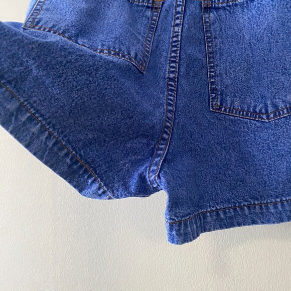 Vintage High Waisted Pleated Blue Denim Retro Shorts Cotton Made in Hong Kong - Picture 9 of 11